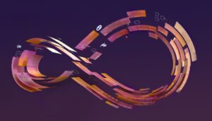 Infinity loop made up of computer screen interfaces
